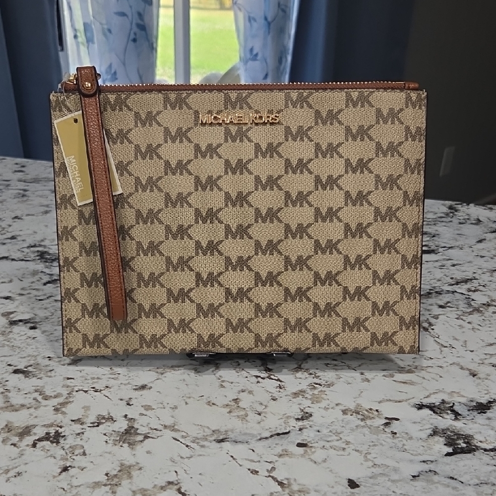 Michael Kors Brown and Tan Clutch